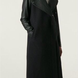 Theory Aline Coat - cashmere and wool trench with leather sleeves